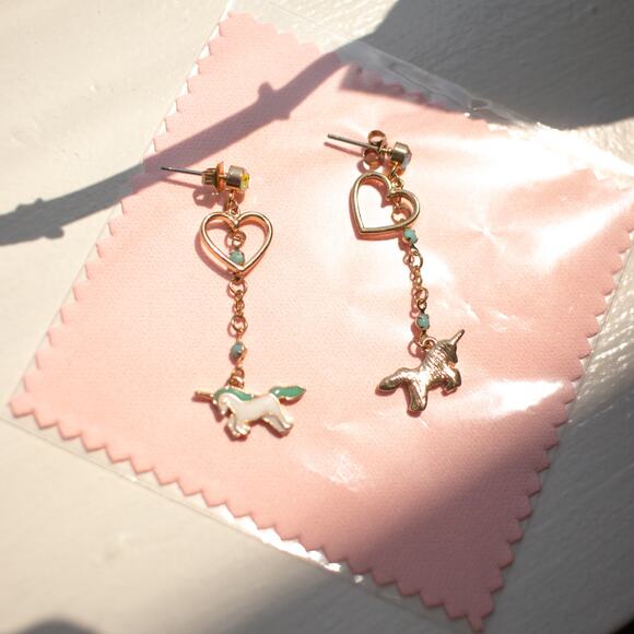 Bedazzled Unicorn Heart Gem Dangle Earrings - Picture 3 of 4